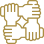 Four hands forming a square
