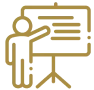 Person presenting at board icon